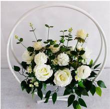New ring flower basket iron wedding props wedding iron flower basket silk flower Lu Yin wedding hotel table flower ornaments 2024 - buy cheap