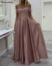 Vintage Satin Evening Dress Sexy Boat-Neck Sleeveless Lace Applique Prom Dress Floor-Length Zipper Girl Party Dresses New Models 2024 - buy cheap