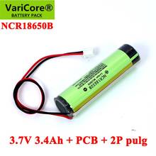 Bateria recarregável de li-lon 3.7v, bateria de li-lon 18650 ncr18650b 3400mah com pcb + 2p pulg para brinquedos elétricos, baterias de lâmpada de unhas