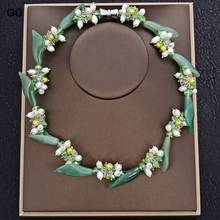 GG Jewelry 18" White Rice Pearl Aventurine Flower Crystal Necklace 2024 - buy cheap