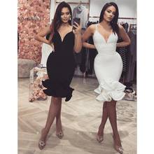 2021 Women Sexy Designer Summer Dress Evening Elegant Celebrity Fishtail Trumpet Black White Chic Party Dress Vestido 2024 - buy cheap