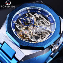 Forsining Steampunk Luxury Blue Dial Mens Automatic Mechanical Wrist Watch Top Brand Luxury Male Clock Relogio Transparent Case 2024 - buy cheap