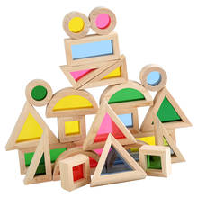 Baby Wood Toy Colorful Kaleidoscope Building Rainbow Acrylic Geometric Shapes Stacked Blocks Tower Construction Building Blocks 2024 - buy cheap