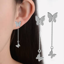 Delicate 925 Sterling Silver Earrings For Women Dazzling Micro CZ Zircon Double Butterfly Long Tassel Earrings oorbellen Bijoux 2024 - buy cheap