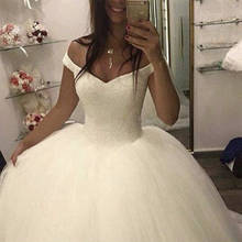 Charming Beaded Ball Gowns Wedding Dress Off Shoulder Tulle Vestidos De Novia Robe De Mariée Saudi Arabia Bride Gowns 2024 - buy cheap
