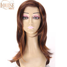 Louise Long Straight Synthetic Wig Ombre Brown mixed Blonde with bangs for American Women Heat Resistant Cosplay 16 inch 2024 - купить недорого