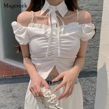 2021 Chic Summer Women Shirt Off Shoulder Solid Puff Sleeve Tops for Women Sexy Slash Neck Office Lady Short Blouse Blusa 14433 2024 - buy cheap