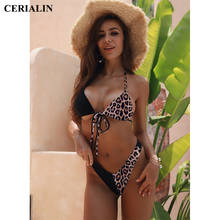Novo conjunto de biquíni de leopardo sexy maiô feminino terno de natação sem costas rendas-up natação wear beach wear maiô 2024 - compre barato