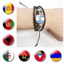 Pulsera trenzada de múltiples capas para hombre y mujer, brazalete de cuero con diseño de cabujón de cristal y bandera, en color negro, ideal para regalo de viaje, Albania, Argelia 2024 - compra barato