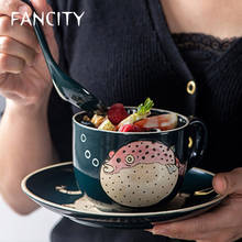Fancity copo e prato de café da manhã, conjunto de azulejo curvo de cerâmica com grande capacidade de leite e cereal 2024 - compre barato