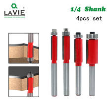 LAVIE 4pcs 1/4" End Dual Flutes Ball Bearing Flush Router Bit Straight Shank Trim Wood Milling Cutters for Woodworking MC01013 2024 - buy cheap