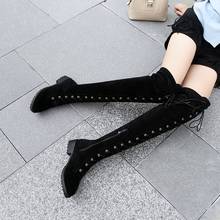 BLXQPYT Winter Autumn Boots Big Size 33-46 Over The Knee Boots Women Med Heels lace up Zip Long Round Toe Platform Knight Z800 2024 - buy cheap