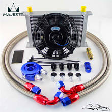 Universal 25 Row 248mm AN10 British Oil Cooler+Filter Adapter+7" Electric Fan Kit Black/Blue 2024 - buy cheap