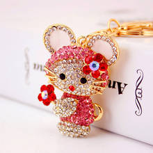 Cute Flowers Blue Pink Bunny Keychain Fashion Woman Girl Rhinestone Crystal Pendant Handbag Wallet Bag Keychain Gift 2024 - buy cheap