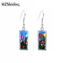 2020 New Rectangle French Hook Earrings Whimsical Floral Butterfly Pattern Glass Cabochon Pendants  Ear Jewelry 2024 - buy cheap