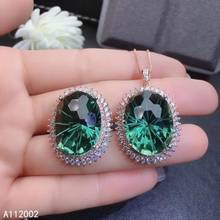 KJJEAXCMY-joyería fina de cristal verde para mujer, colgante de piedras preciosas de Plata de Ley 925, collar, conjunto de anillo de cadena clásico 2024 - compra barato