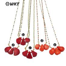 Collar de cuentas de coral rojo natural para mujer, collar pequeño hecho a mano, diseño de primavera, WT-N1198 2024 - compra barato
