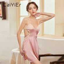 CAIYIER Summer Deep V-Neck Sexy Nightdress Pink Lingerie Sling Lace Backless Sleepshirts Women Party Underwear Silk Nightwear 2024 - buy cheap