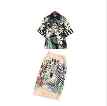 women's European and American clothes spring 2021 new style Short-sleeved printed shirt Zebra print skirt Fashion suits 2024 - buy cheap