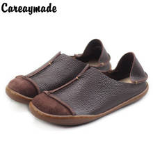 Careaymade-zapatos hechos a mano de piel auténtica para mujer, calzado de chica retro art mori, zapatos planos informales, de dos formas 2024 - compra barato