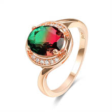 Oval Watermelon Zircon Rainbow Gradient Stone Rings For Women Vintage Fashion Rose Gold Color Wedding Jewelry Engagement Ring 2024 - buy cheap