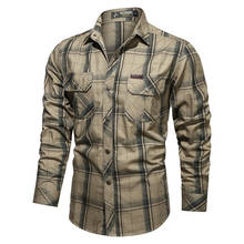 Camisa de xadrez masculina, camisa de manga longa militar, para homens, primavera, outono, 100% algodão, de tamanho grande 2024 - compre barato