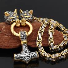 Odin raven colar masculino de cruz talisman, joia em aço inoxidável, cabeça de viking de lobo com martelo thor mjolnir pingente 2024 - compre barato