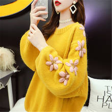 2020 Korean Fashion Pullover sweater women fall and winter loose outer wear retro knitted flower pullovers casual top PZ3608 2024 - buy cheap