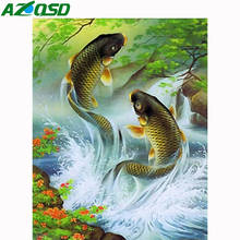 AZQSD-pintura con diamantes, mosaico de peces, imagen de diamantes de imitación, decoración para el hogar, bordado de diamantes, mosaico, costura de animales 2024 - compra barato