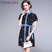 TESSCARA Women Summer Elegant Denim Dress Shirt Female High Quality Party Robe Femme Vintage Designer Short Mini Vestidos 2024 - buy cheap