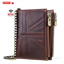 New Retro Cowhide Double Zipper Coin Purse RFID Anti-theft Brush Short Leather Men's Wallet Card Holder Small Wallets Male 2024 - buy cheap
