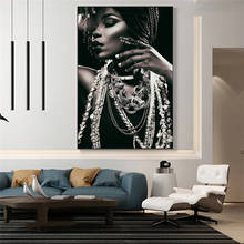 Portrait of African with Canvas Paintings Jewellery Posters and Prints Black Woman Silver Body Wall Art Pictures Home Decoration 2024 - buy cheap