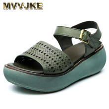MVVJKE-sandalias de cuña para mujer, zapatos de plataforma de piel de vaca, con boca hueca, para primavera y verano 2024 - compra barato