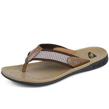size 47 Genuine leather + fabric Men flip flops Outdoor waterproof Beach sandals Fashion Summer Men Slippers Zapatos De Hombre 2024 - buy cheap