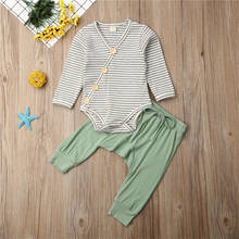Одежда для новорожденных 0-18 месяцев, комплекты одежды для маленьких мальчиков, серые полосатые детские Боди для мальчиков, ползунки-костюмы, зеленые штаны, комплект для маленьких мальчиков 2024 - купить недорого
