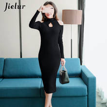 Jielur Elegant Long Knitted Dress 2021 Autumn Winter Hollow out Shoulder Solid Color Bottoming Dress Skinny Sexy Party Vestido 2024 - buy cheap