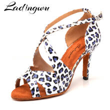 Ladingwu New Brand Dance Shoes Woman Latin Leopard texture PU Salsa Dance Shoes 10cm Heels Tango Professional perform Shoes 2024 - buy cheap