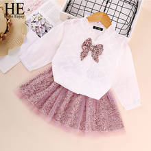 HE Hello Enjoy Girls Clothes Sets New Autumn Fashion Long Sleeve Cotton Bow Shirt + Mesh Skirt Casual School 2Pcs Girls Outfits 2024 - buy cheap