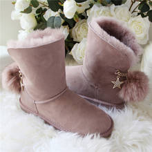 Moda meados de bezerro botas de neve 2021 sapatos femininos de lã real inverno botas quentes genuína pele de carneiro natural não-deslizamento botas femininas 2024 - compre barato