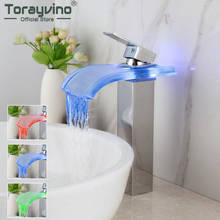 Torayvino-grifo de baño con luz Led, grifería con acabado cromado, sin necesidad de batería, mezclador de agua, cascada 2024 - compra barato