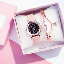 Montre dame 2020 casual feminino relógios pulseira conjunto céu estrelado senhoras pulseira relógio de quartzo de couro relógio de pulso 2024 - compre barato
