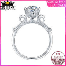 100% 925 sterling silver Wedding Rings For Women Princess Luxury Propose Bridal Cubic Zirconia Round Stone Crystals Jewelry 2024 - buy cheap