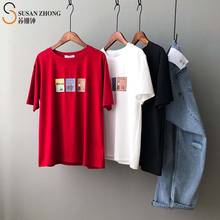 Women Short Sleeve T-Shirt Female Tops 2021 Spring Summer Cozy Casual Loose Cotton Round Neck Cartoon Comics Print Y2K Red Black 2024 - buy cheap