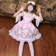 Vestido de princesa japonesa lolita, de encaje, con lazo, cintura alta, estilo victoriano, kawaii, jsk loli cos 2024 - compra barato