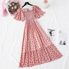 2021 Summer Polka Dot Print Chiffon Dress Sweet Short sleeve Ruffle Midi Dress Women Bohemia Elegant Pink PartySlim waist dress 2024 - buy cheap