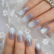 24Pcs Ballerina Ombre French Fake Nails Gradient Gray Coffin Flat Artificial False Nail Tips for Office Home Faux Ongle Sticker 2024 - buy cheap