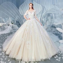 O-Neck Half Sleeve Beaded Crystal Sequines Appliques Lace Flowers Princess Ball Gown Wedding Dresses Aliexpress Login 2024 - buy cheap