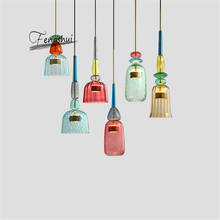 Luzes penduradas modernas de vidro, coloridas, lâmpada suspensa para sala de jantar, cozinha, casa, luminárias 2024 - compre barato
