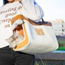 Сумка-переноска для собак и кошек, портативная воздухопроницаемая холщовая сумочка на одно плечо из искусственной кожи, для путешествий с собаками 2024 - купить недорого