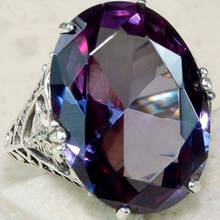 Anillos De Compromiso ovalados con piedra de cristal púrpura para mujer, joyería de boda para pareja, diseño hueco, ajuste de puntas, H567, 2020 2024 - compra barato